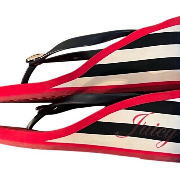 Juicy Couture Y2K Red & Black Striped Wedge Flip-Flops - Picture 6 of 10